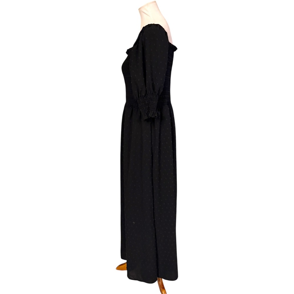 Shein Curve Maxi Dress 2XL Black Swiss Dot Smocked Square Neck Puff Sleeve - Picture 3 of 9
